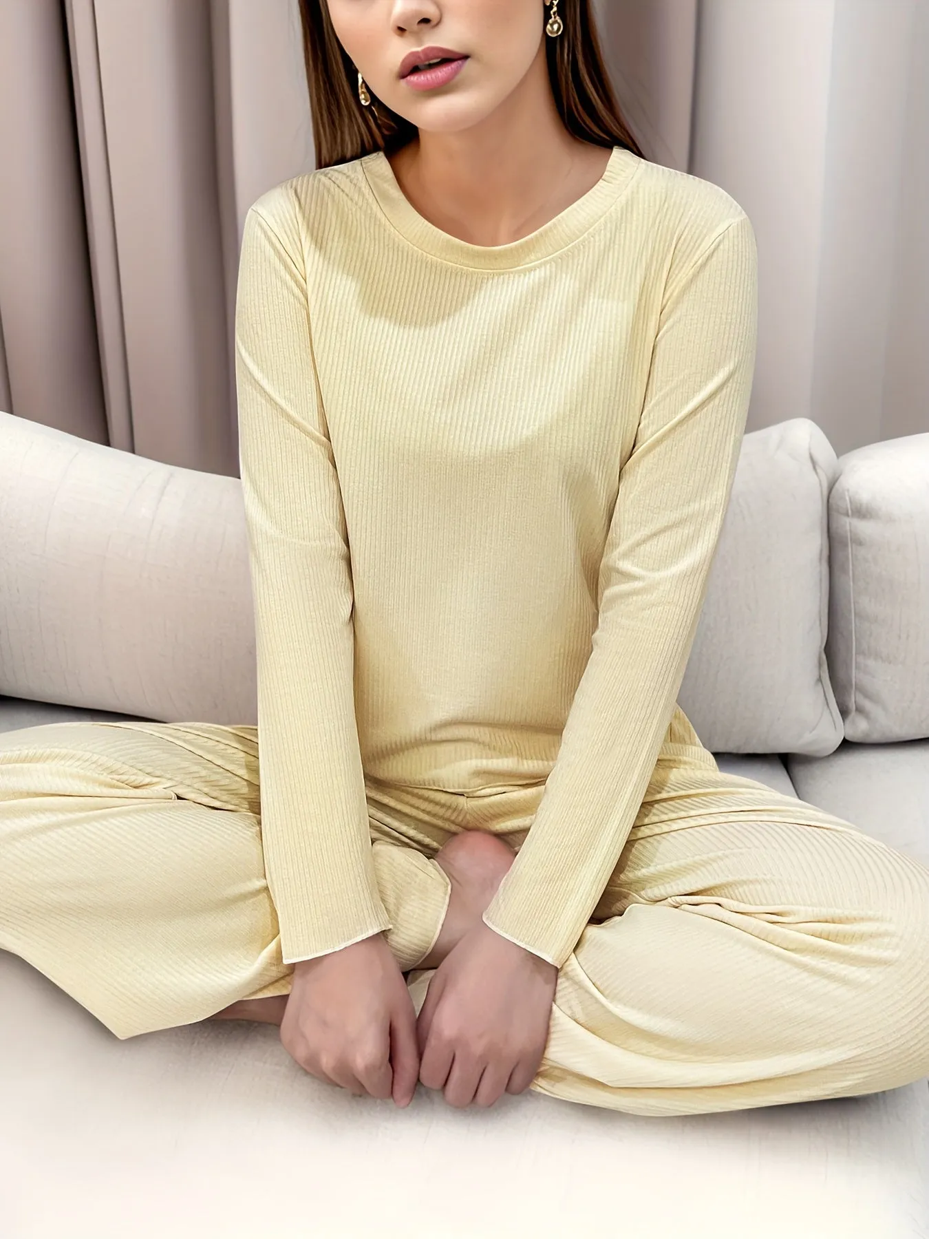 Cozy Ribbed Lounge Set Top  Pants for Women