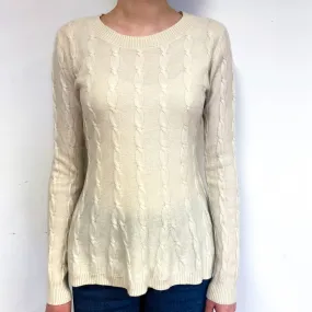 Cream Cable Flared Cashmere Crew Neck Jumper Extra Small