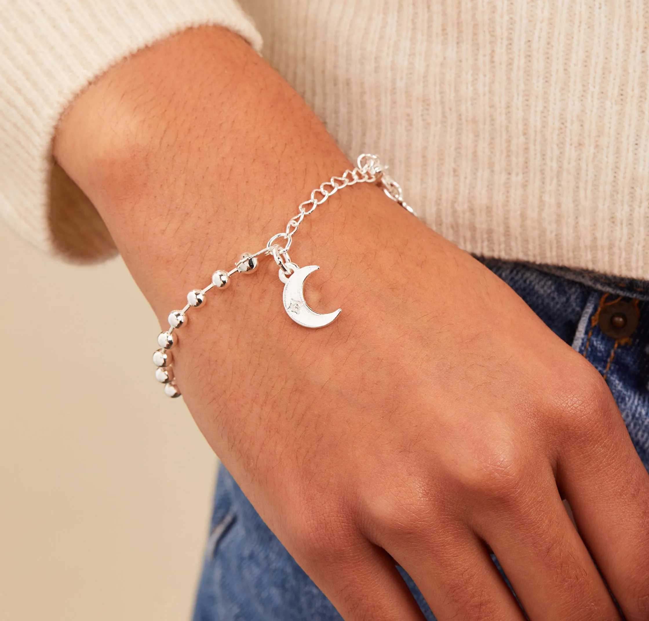 Crescent Moon Ball Chain Bracelet