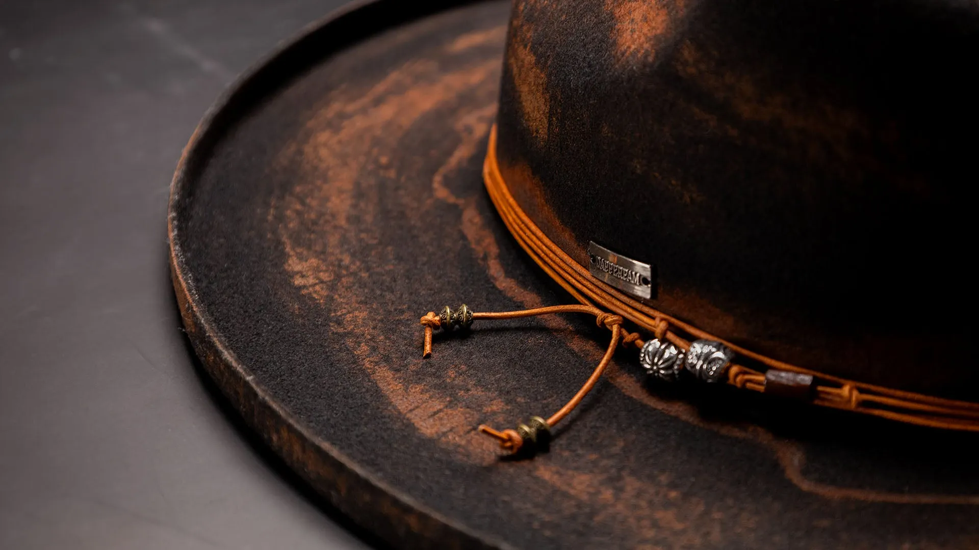 DapperFam Brownstone Distressed Wide Brim Wool Fedora