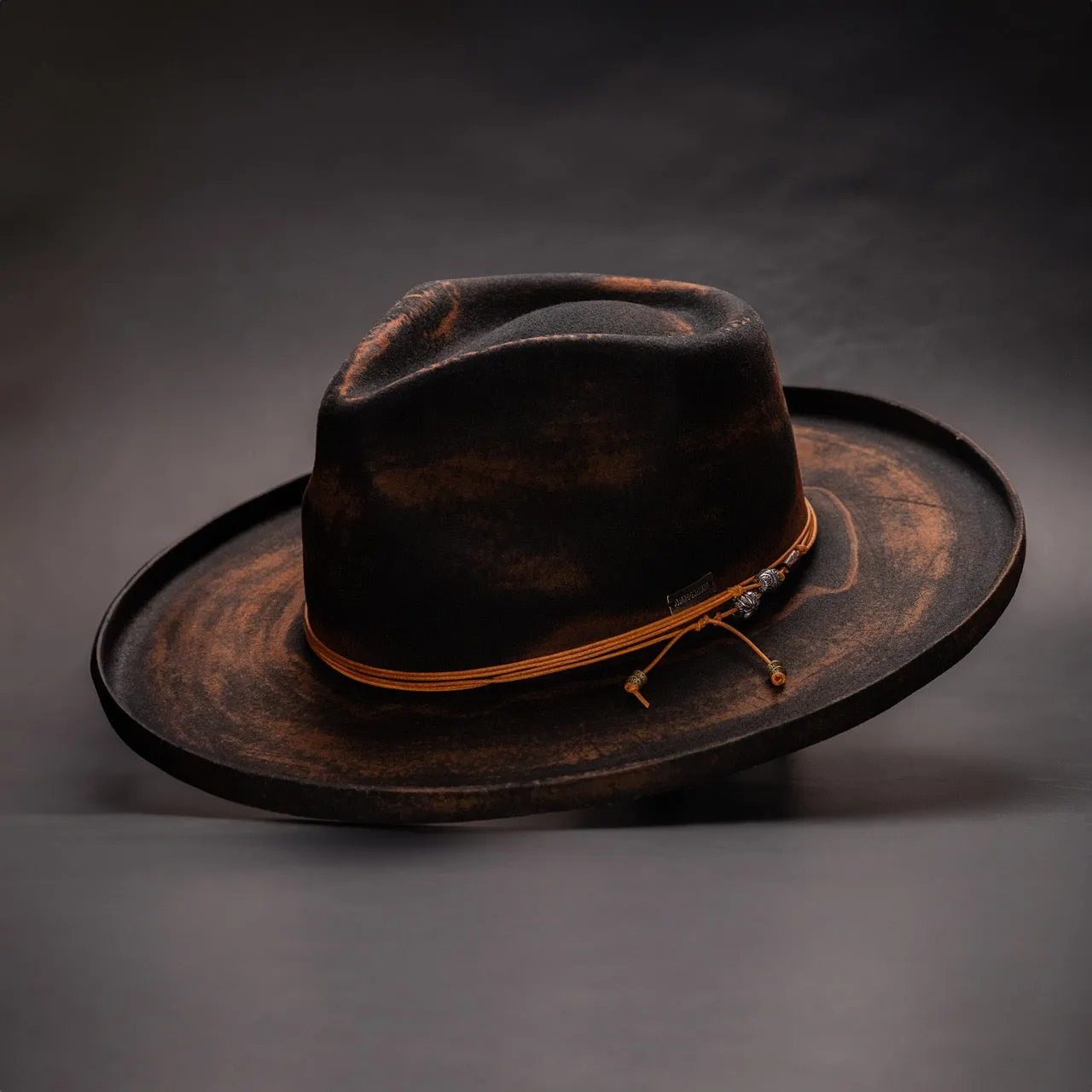 DapperFam Brownstone Distressed Wide Brim Wool Fedora