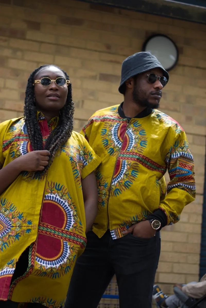 Dashiki Bomber Jacket In Brown African Print