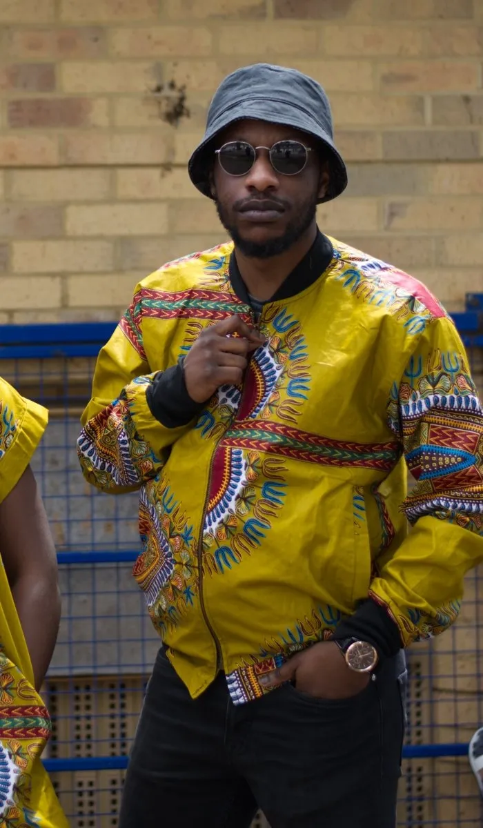 Dashiki Bomber Jacket In Brown African Print