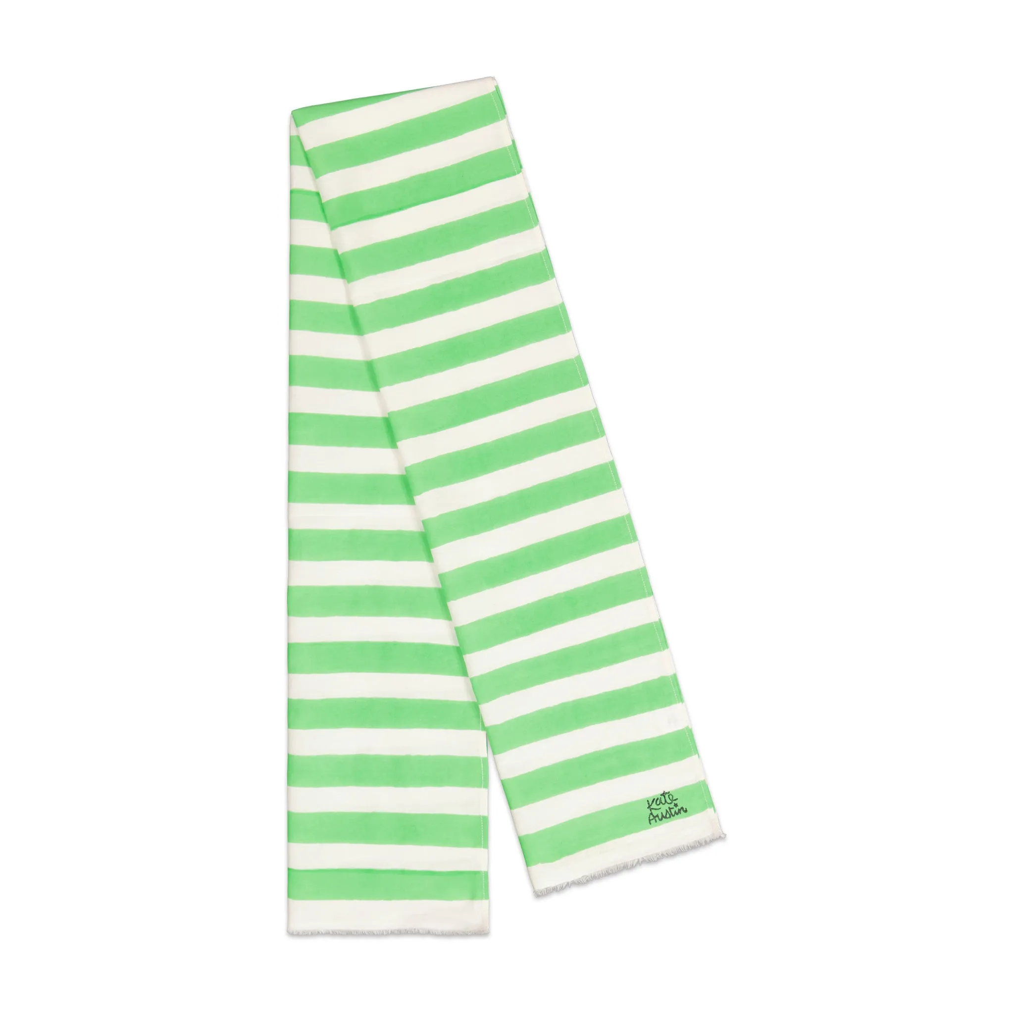 Donna Scarf in Green White Cabana Stripe