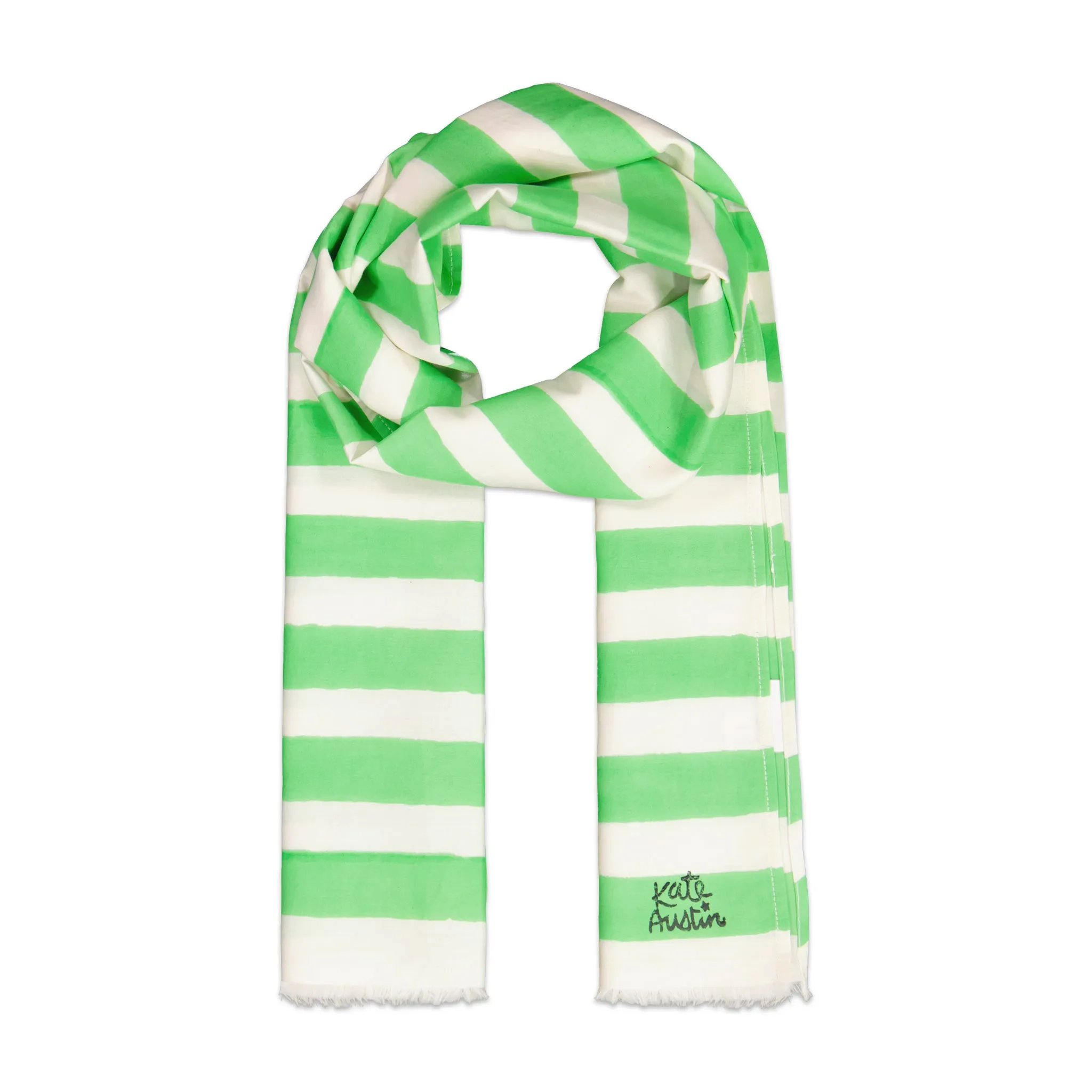 Donna Scarf in Green White Cabana Stripe