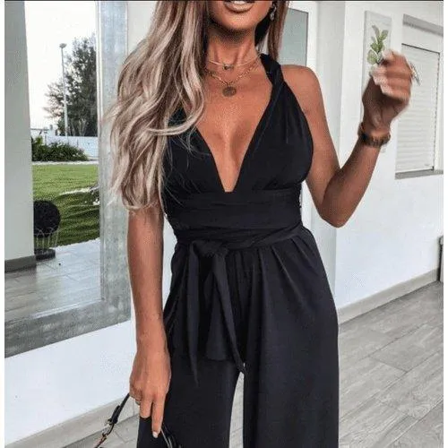 Elegant V-Neck Bandage Hollow Out Straps Jumpsuit