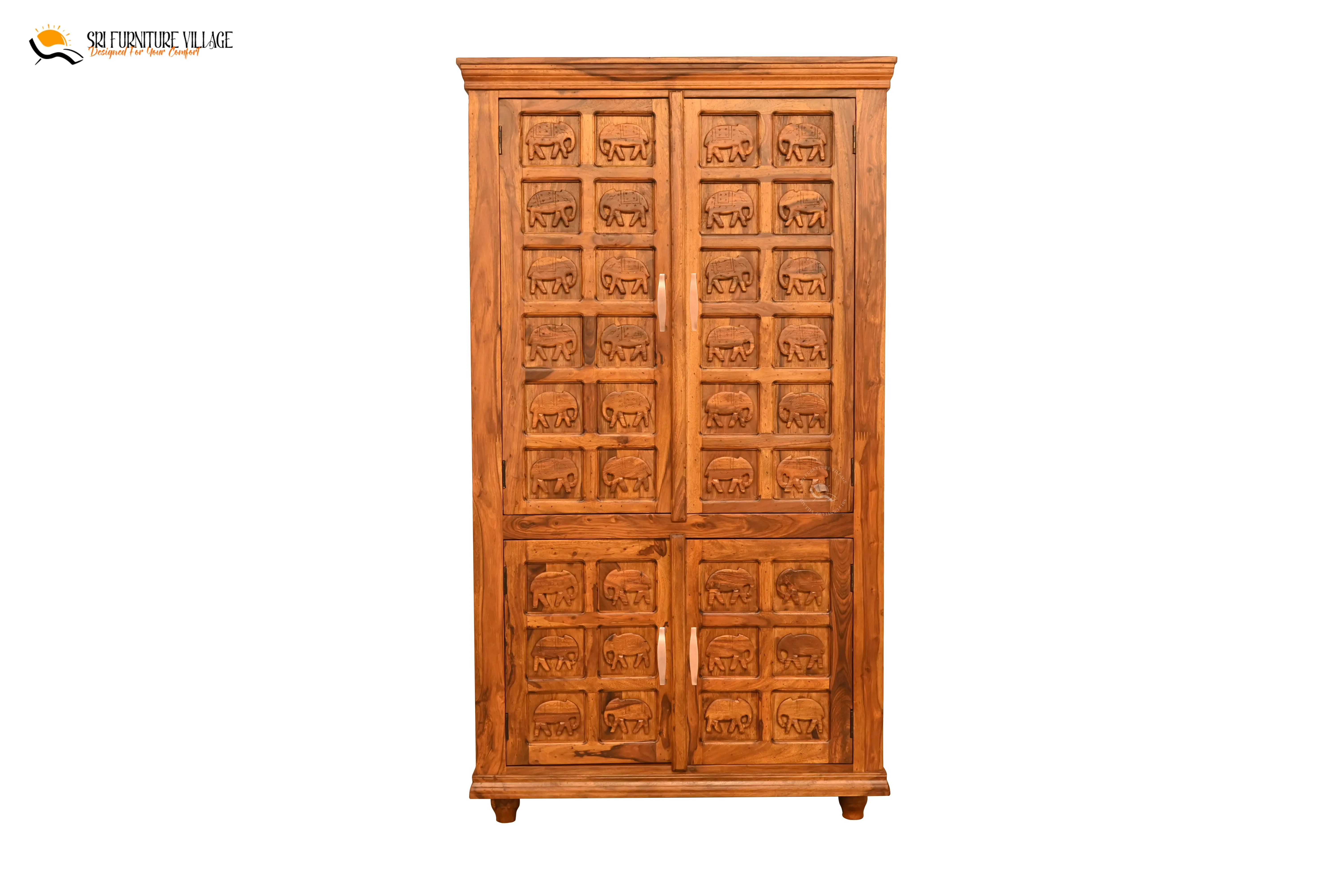 Elephant Solid Sheesham Wood 4 Door Wardrope (Stone Finish) - 6129