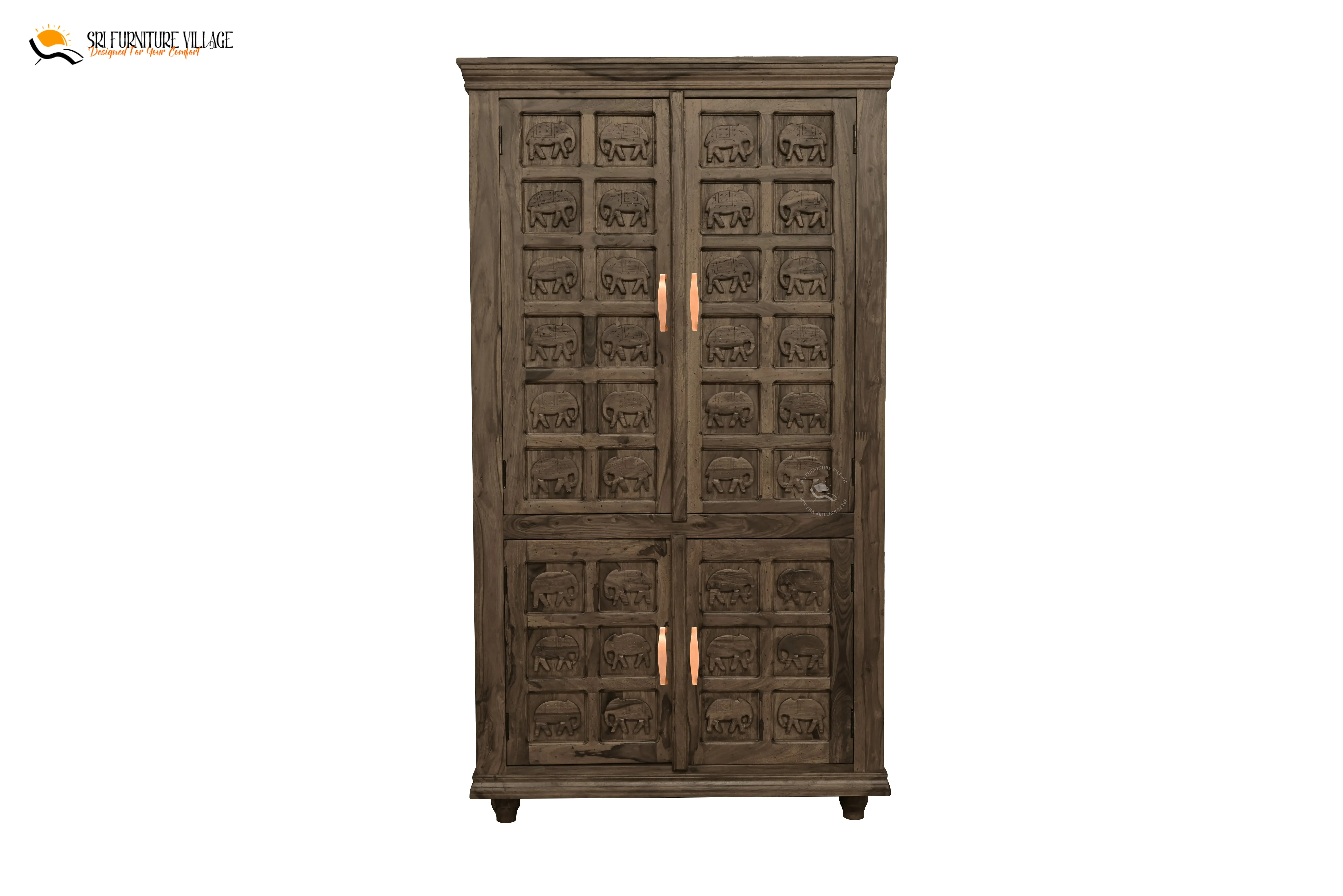 Elephant Solid Sheesham Wood 4 Door Wardrope (Stone Finish) - 6129