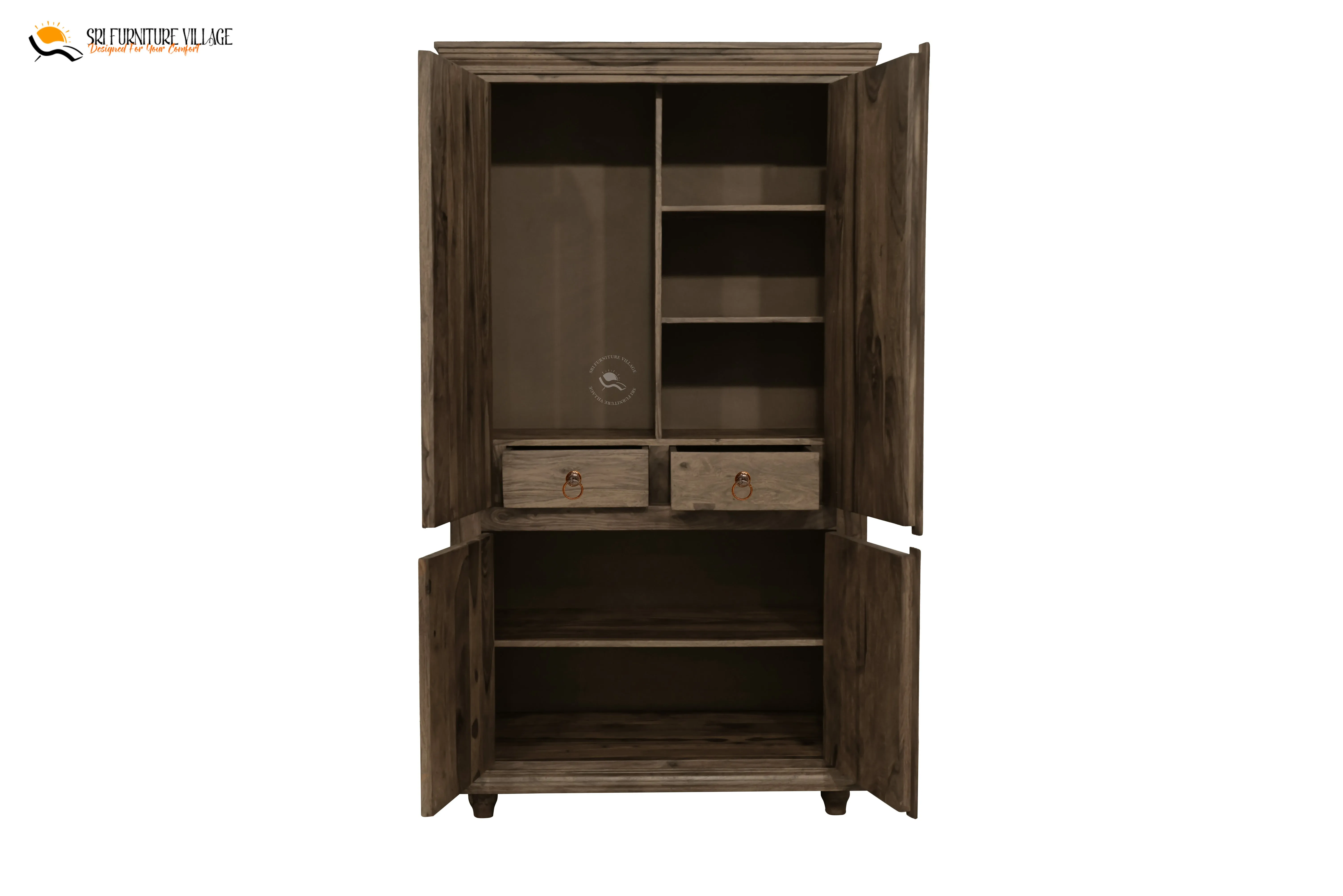 Elephant Solid Sheesham Wood 4 Door Wardrope (Stone Finish) - 6129