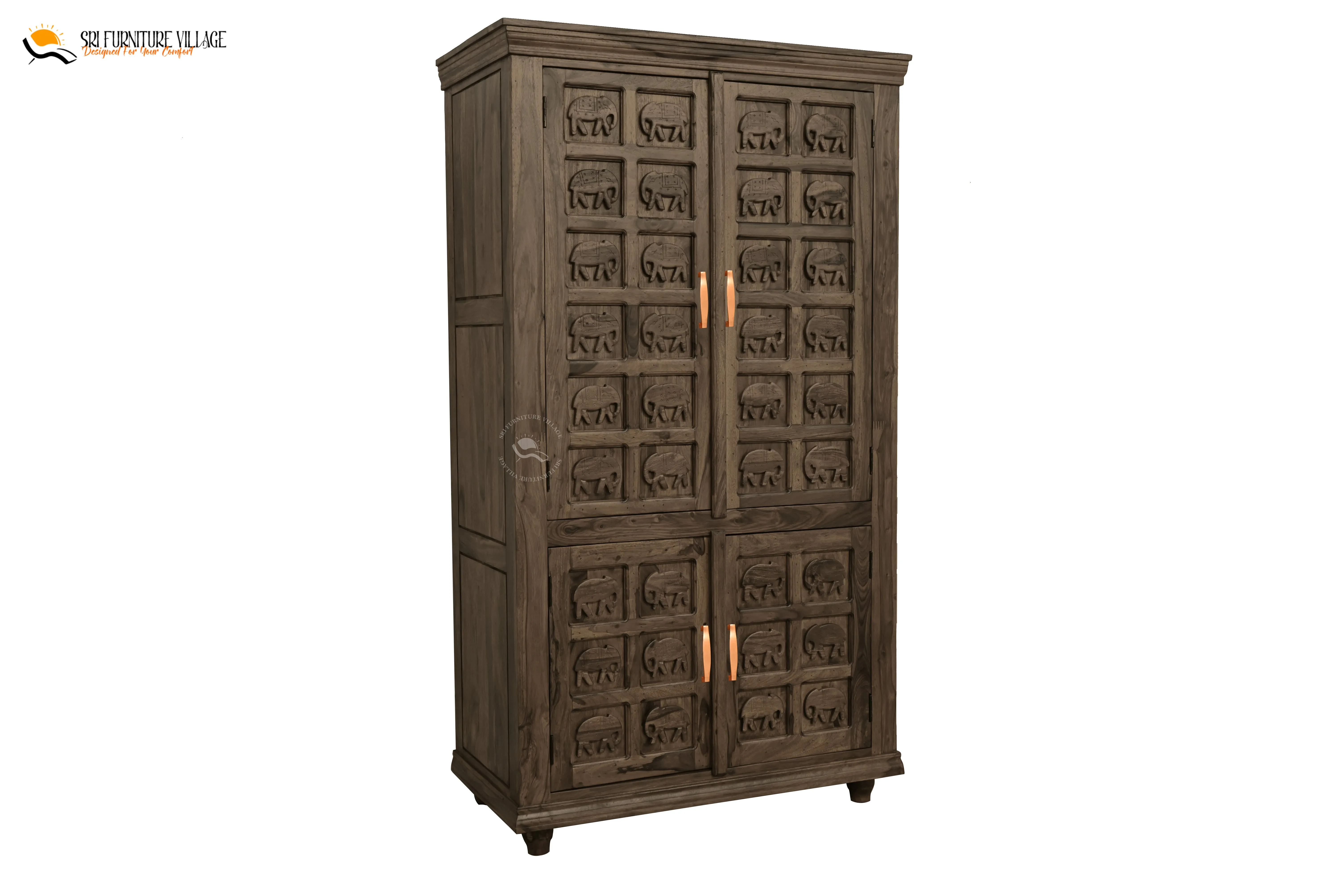 Elephant Solid Sheesham Wood 4 Door Wardrope (Stone Finish) - 6129