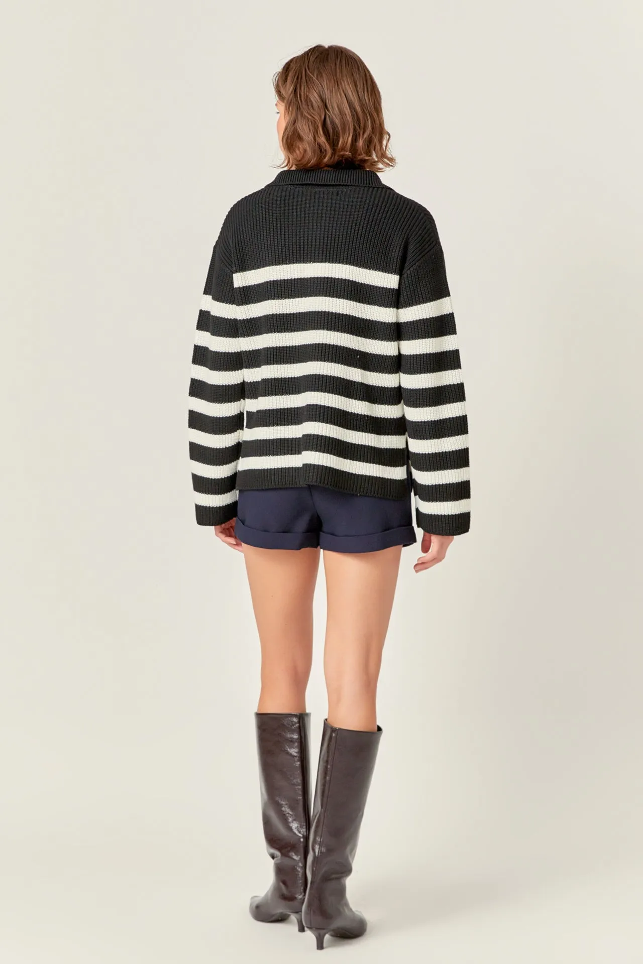 English Factory - Striped Half-Zip Knitted Sweater