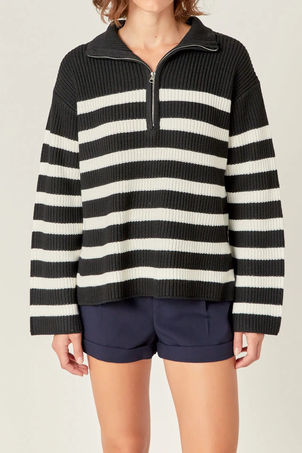 English Factory - Striped Half-Zip Knitted Sweater