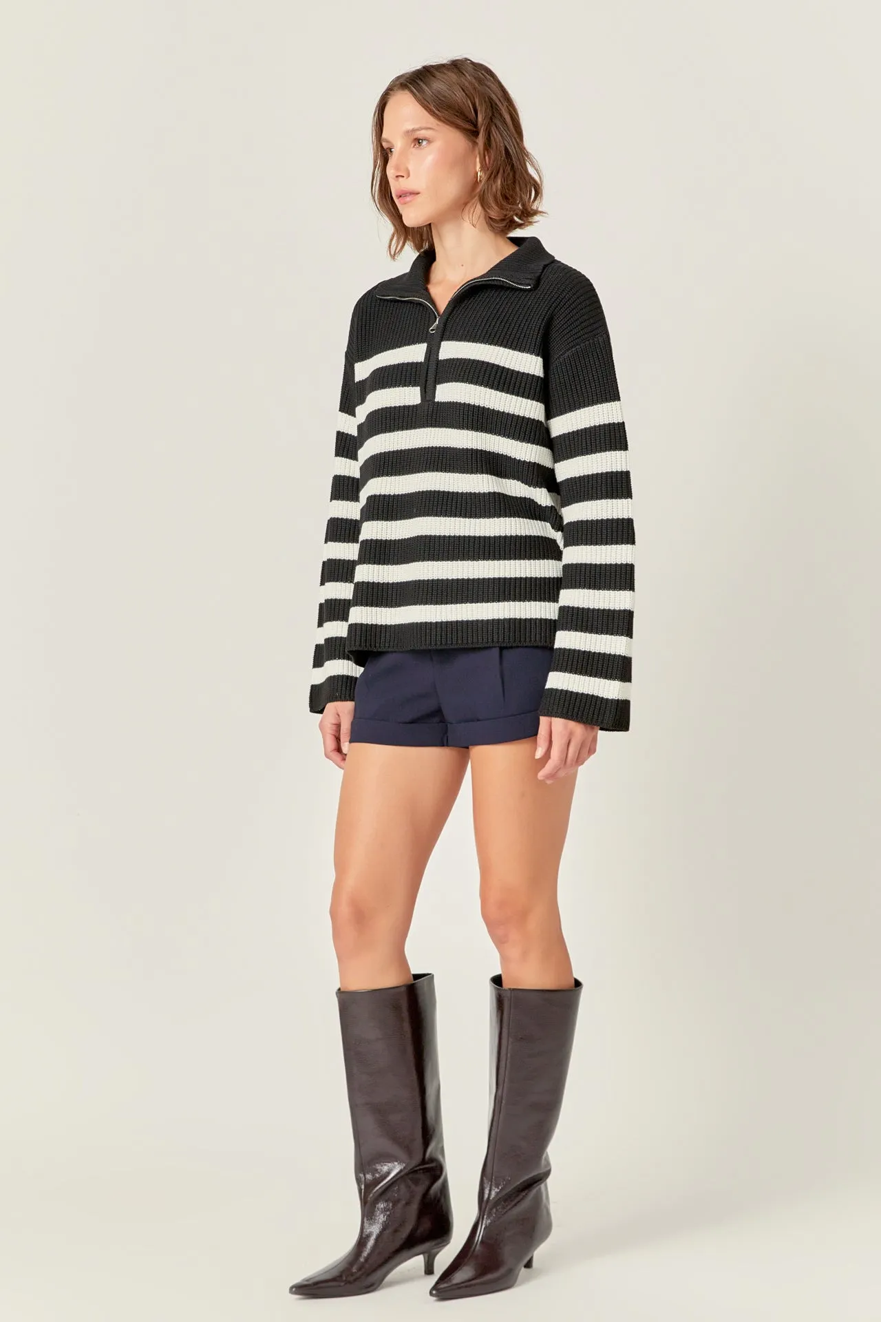 English Factory - Striped Half-Zip Knitted Sweater