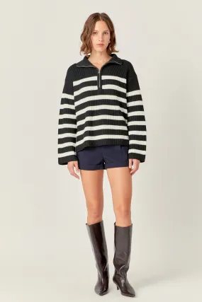 English Factory - Striped Half-Zip Knitted Sweater