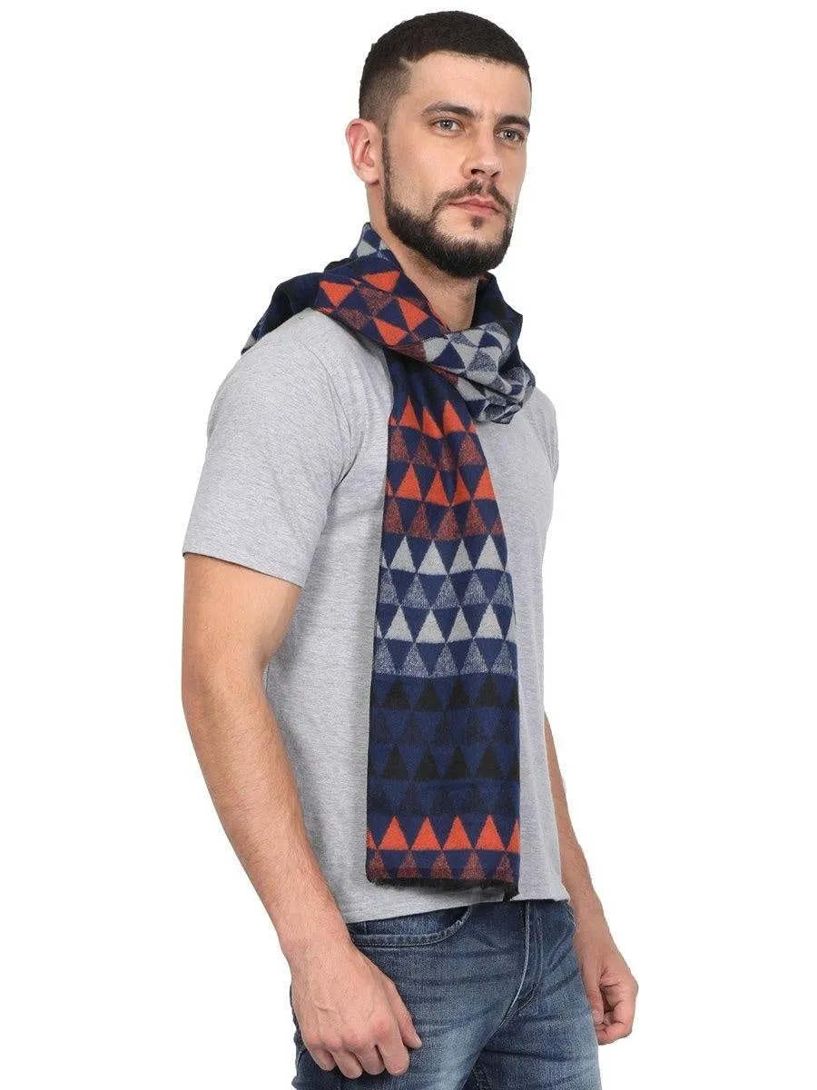 FabSeasons Navy Orange Men's Casual Checkered Acrylic Muffler