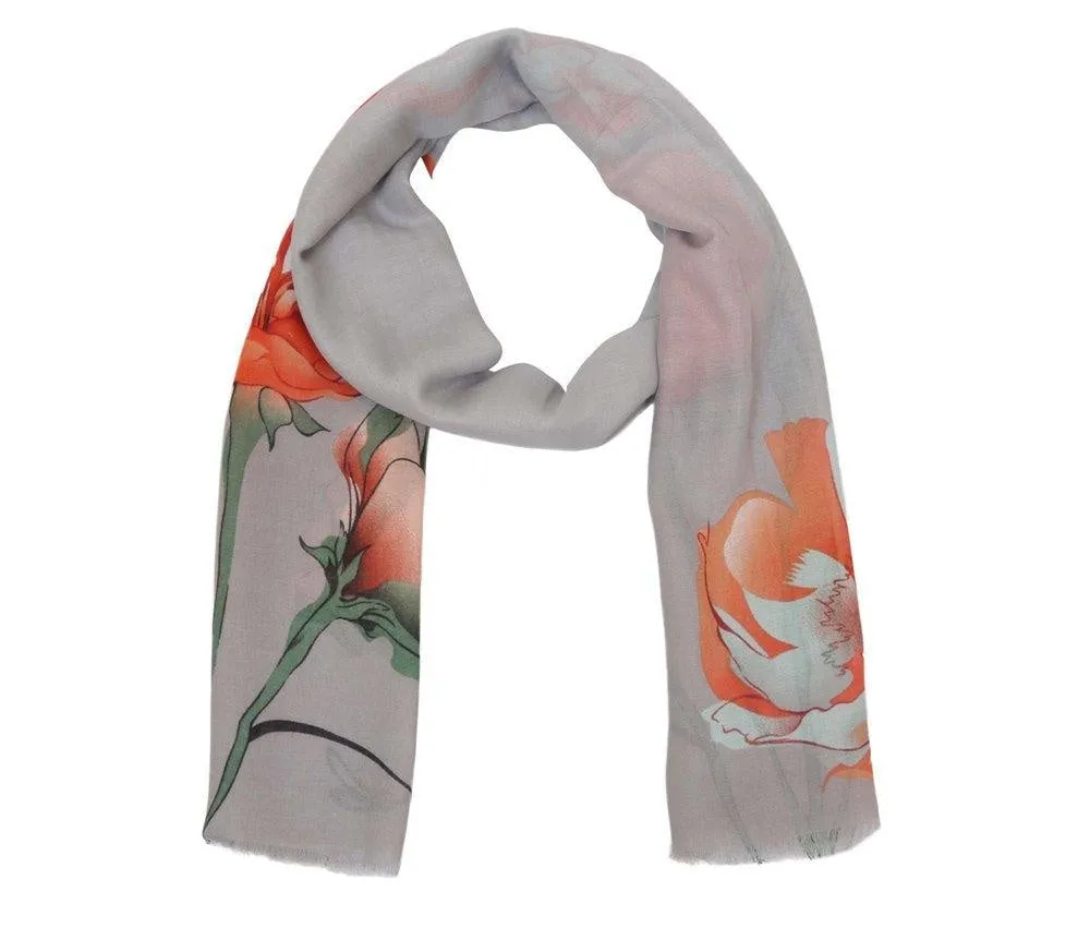 FabSeasons Orange Viscose Colorful Floral Printed Soft & Stylish Scarf