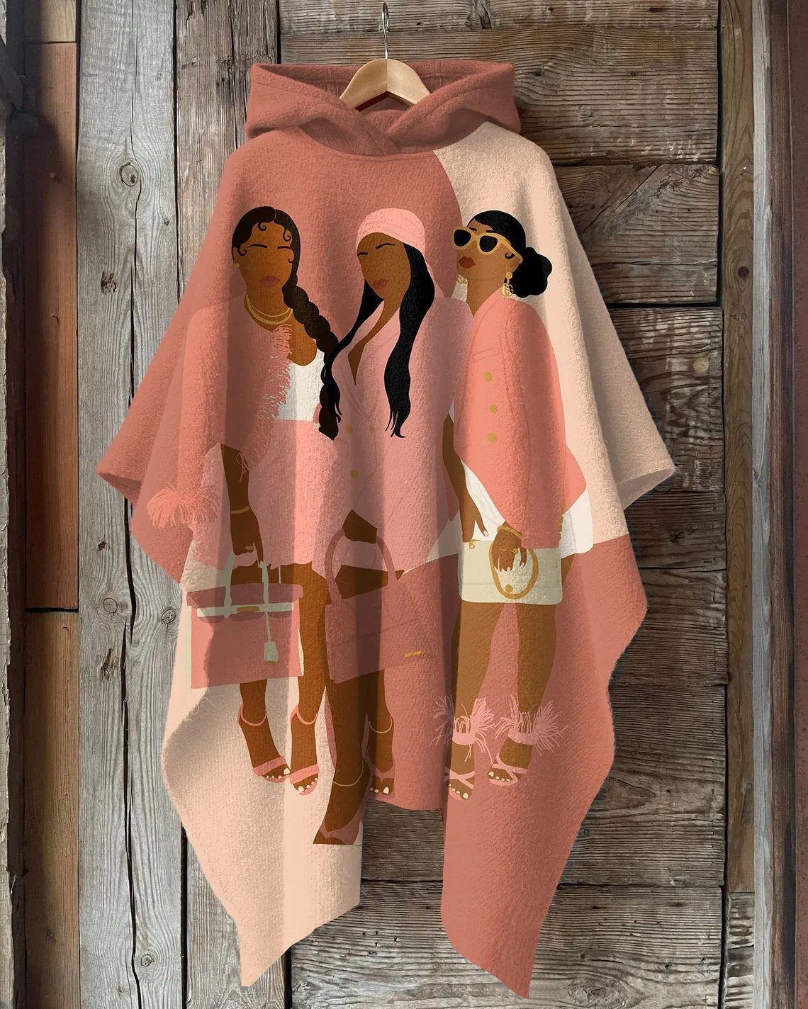 Fashion Brown Sisters Hooded Warm Shawl Cape