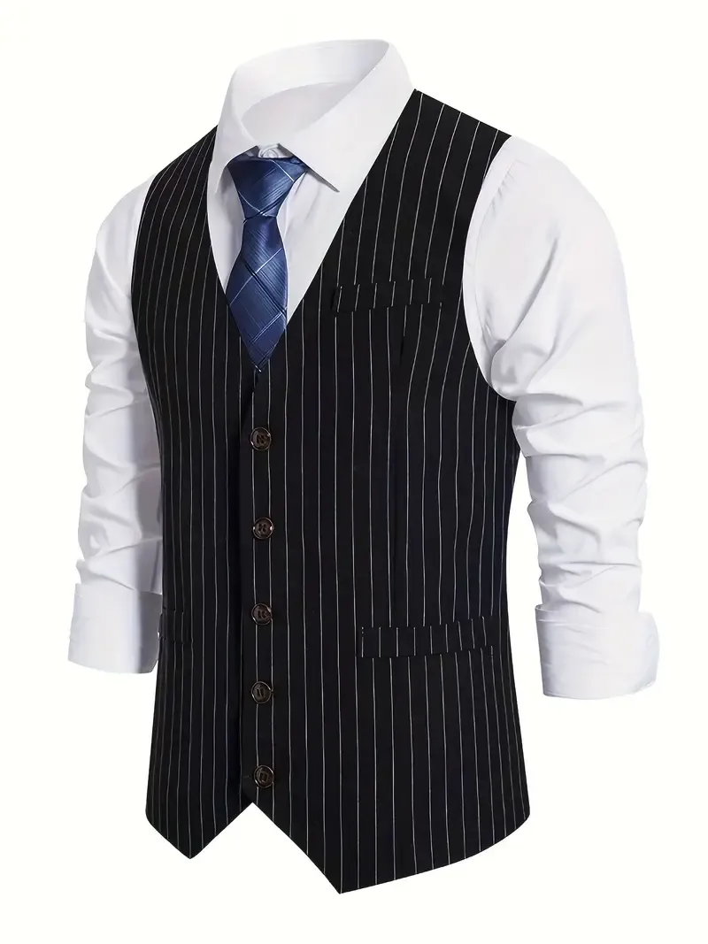 Fashion Men's Striped Vest V-neck Waistcoat