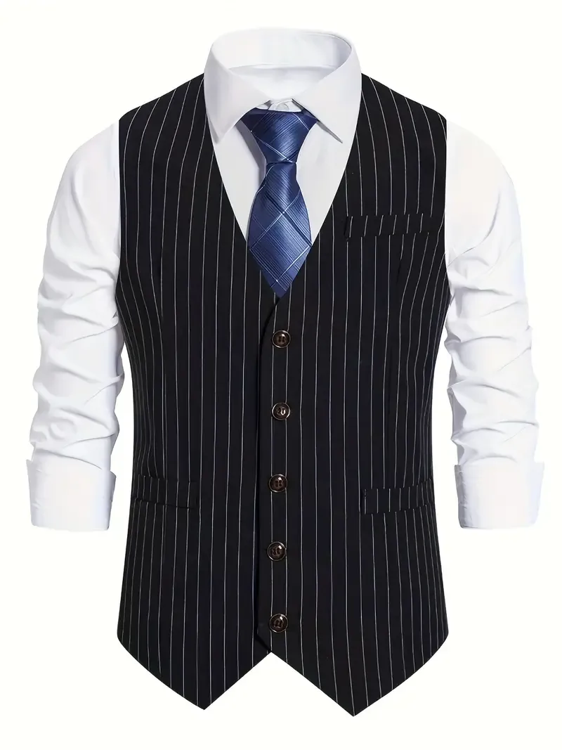 Fashion Men's Striped Vest V-neck Waistcoat