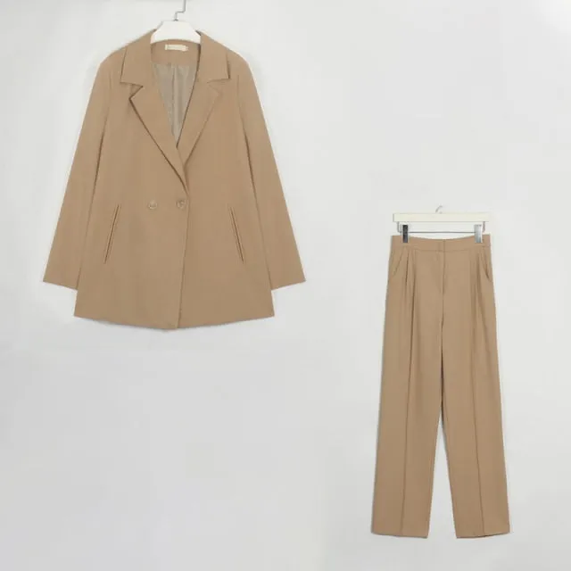 FashionSierra - Double Breasted Blazer High Waist Straight Pants