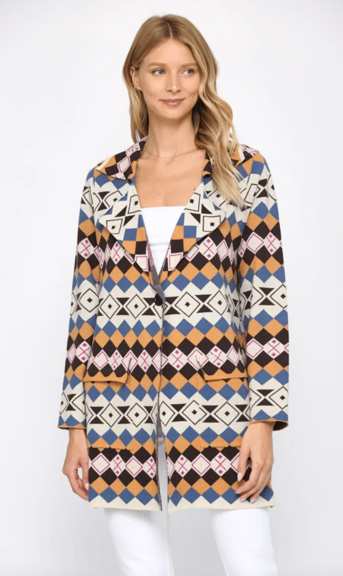 FATE Jacket in geo print and pockets FW6555