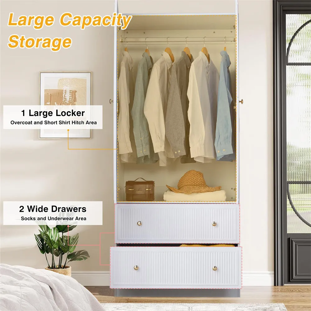 Freestanding Wooden Armoire Wardrobe Closet with 2 Storage Drawers