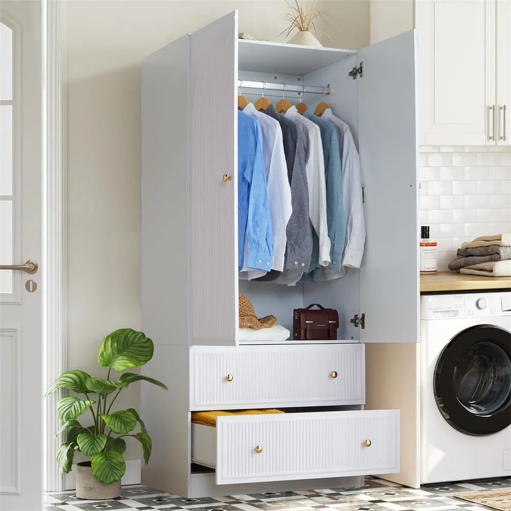 Freestanding Wooden Armoire Wardrobe Closet with 2 Storage Drawers