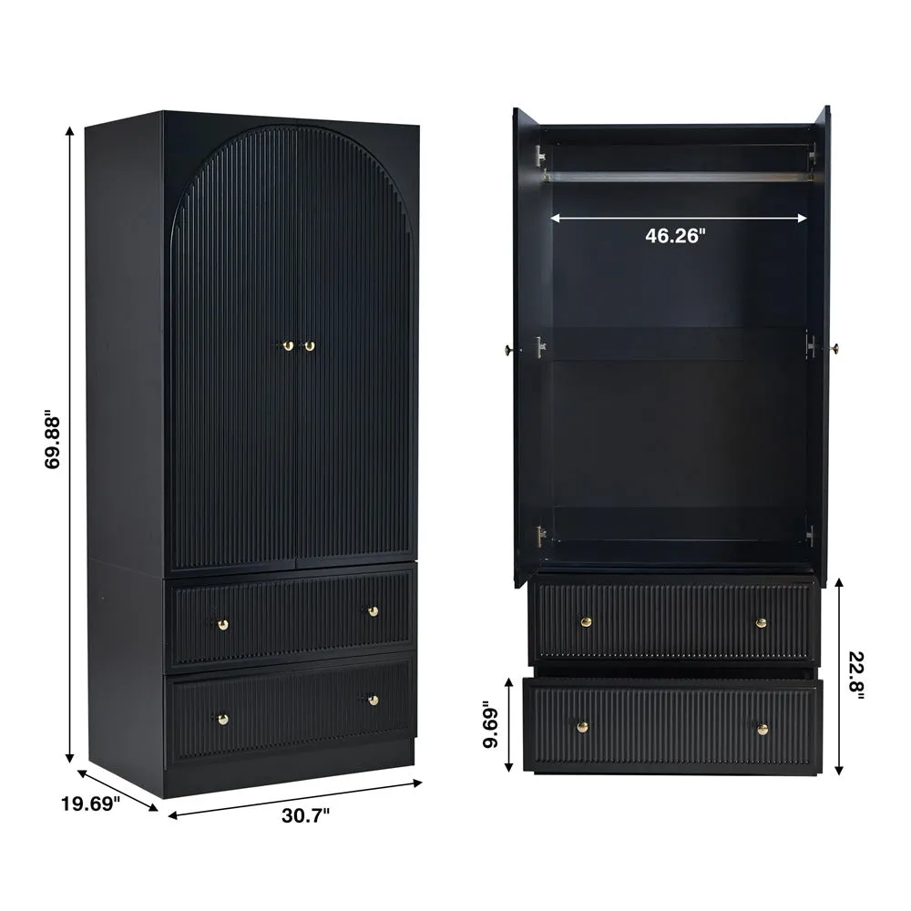 Freestanding Wooden Armoire Wardrobe Closet with 2 Storage Drawers