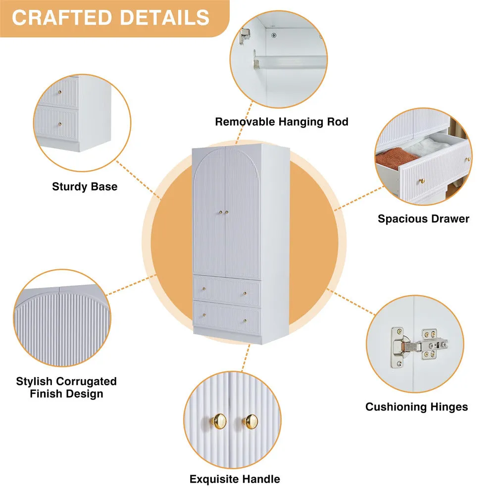 Freestanding Wooden Armoire Wardrobe Closet with 2 Storage Drawers