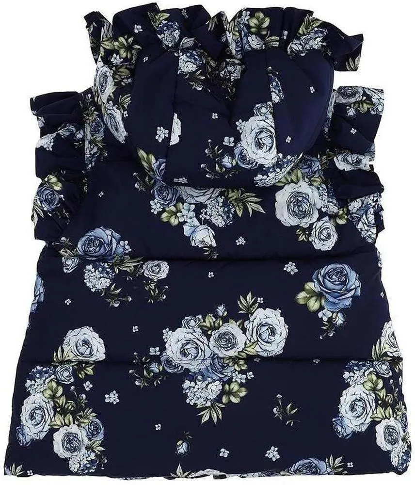 Girls Navy Floral Paris Gilet