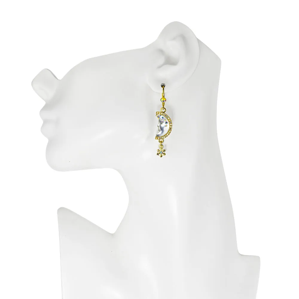 Goddess Seaview Moon Shadow Snowy Leverback Earrings (Goldtone)