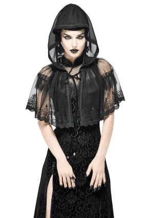 Gothic Floral Lace Cape with Hooded / Women's Black Short Cape with Velvet Ribbon