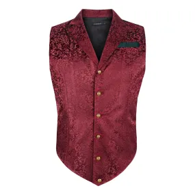 Gothic Lapel Party Vest for Men - BURGUNDY-2