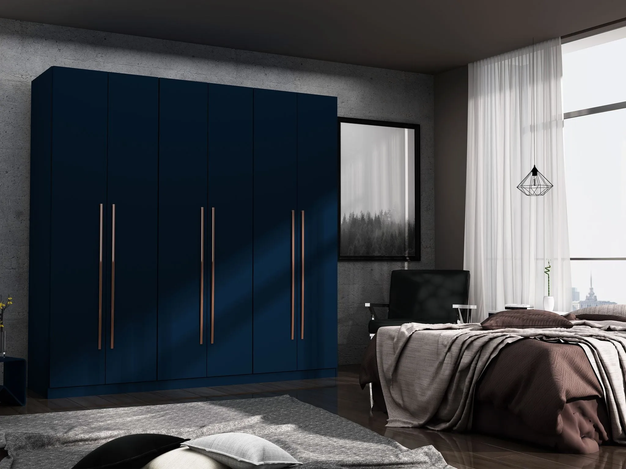 Gramercy Modern Freestanding Wardrobe Armoire Closet in Tatiana Midnight Blue