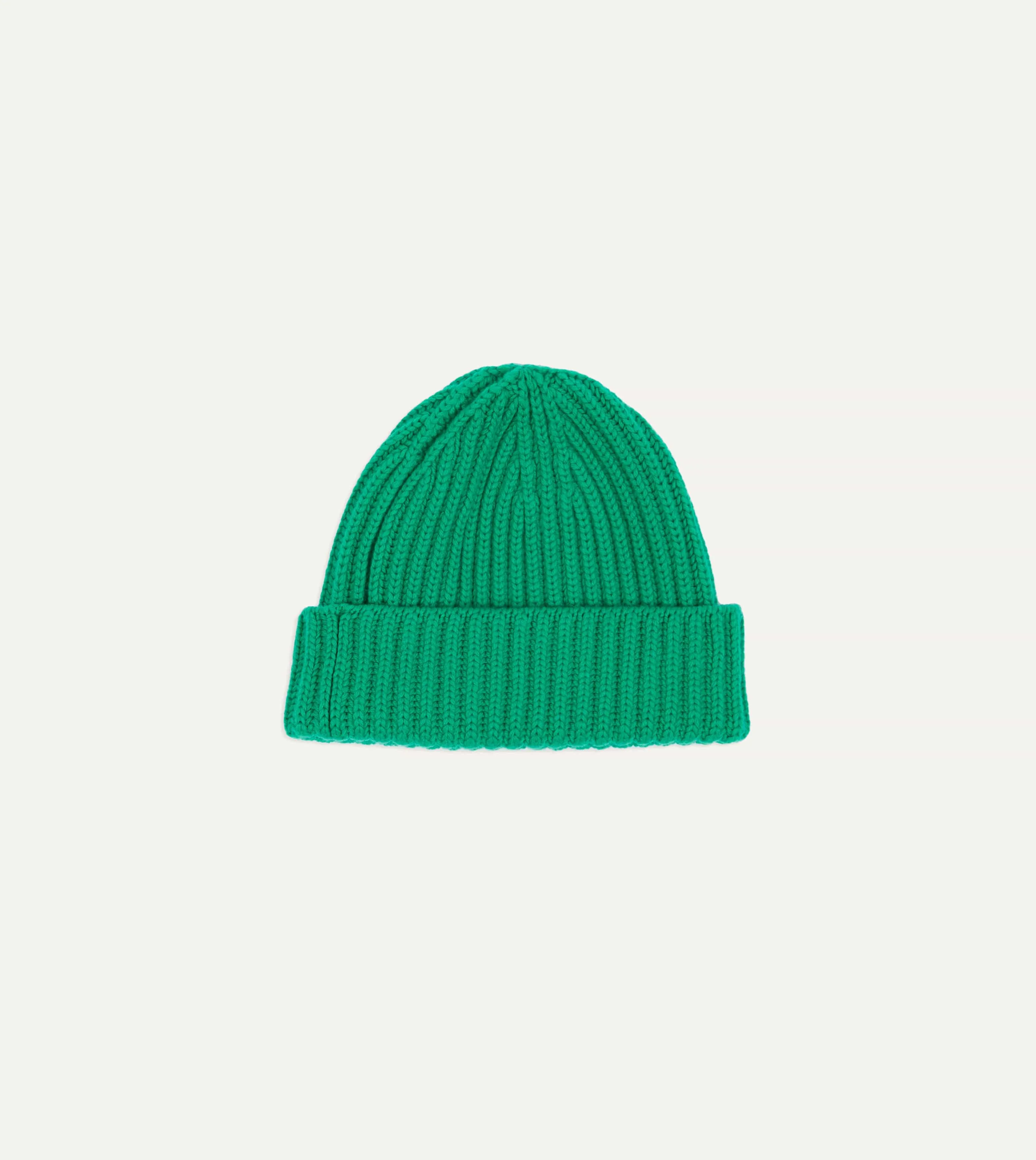 Green Cashmere Ribbed Knit Cap