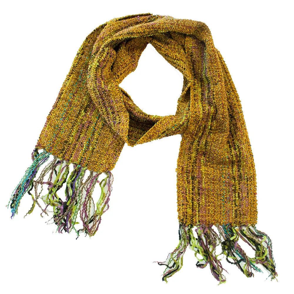 Handwoven Scarf, gold chenille, 6.5" x 60"