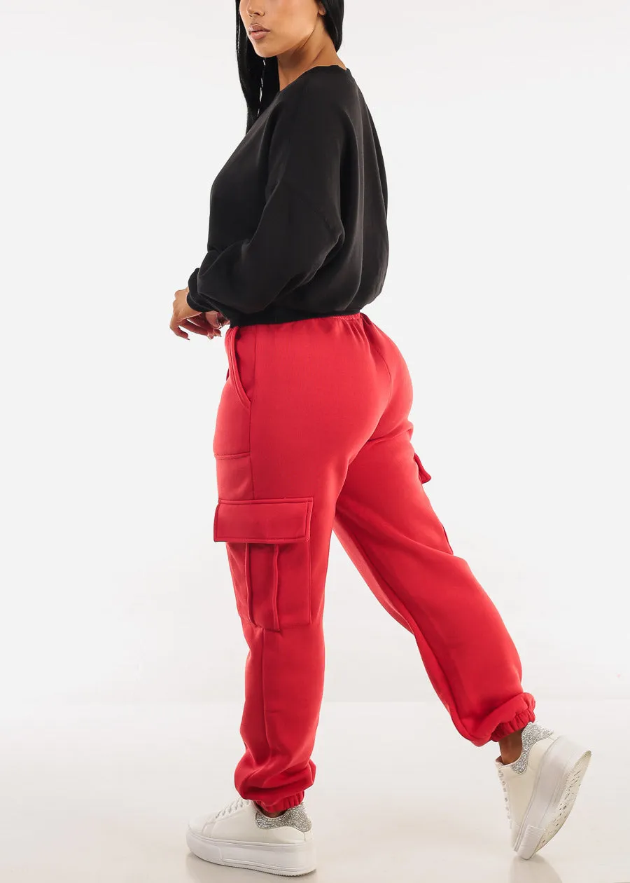 High Waist Cargo Sweatpants Red