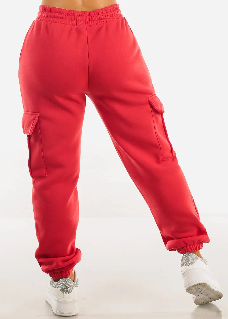 High Waist Cargo Sweatpants Red