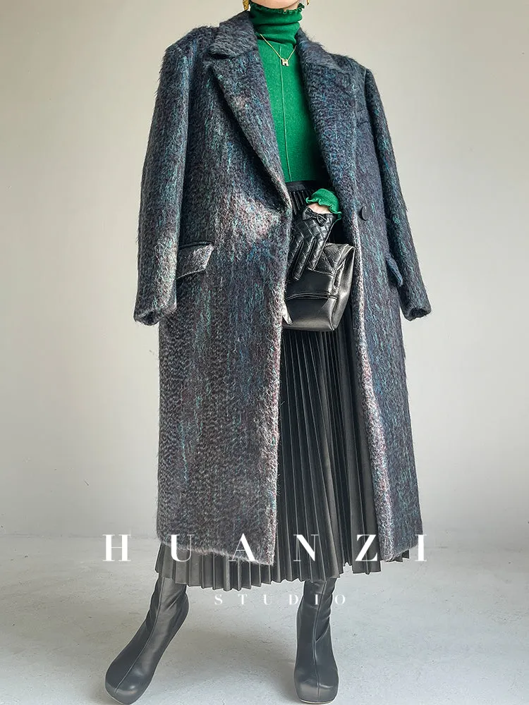 Huanzi custom dyed couture mohair water ripple wool cautumn and winter coat  - Kendu