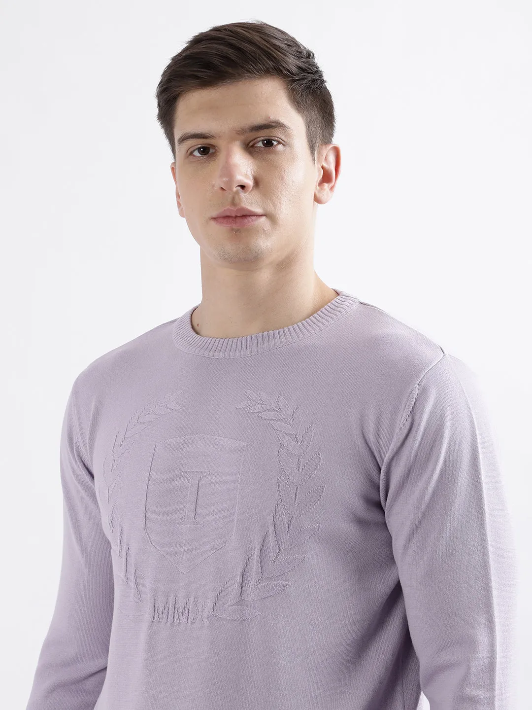 Iconic Men Purple Solid Round Neck Full Sleeves Sweater