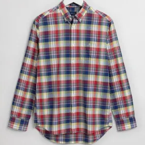 Indian Madras Check Shirt - Cardinal Red, Blue, Yellow & White