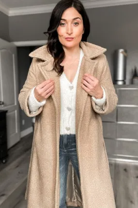 Italian Bouclé Long Line Teddy Coat in Beige