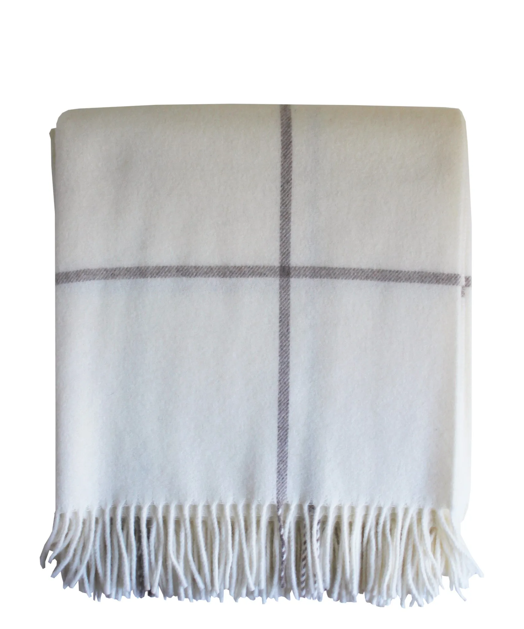 Italian Cashmere Throw Blanket, Winter White Windowpane