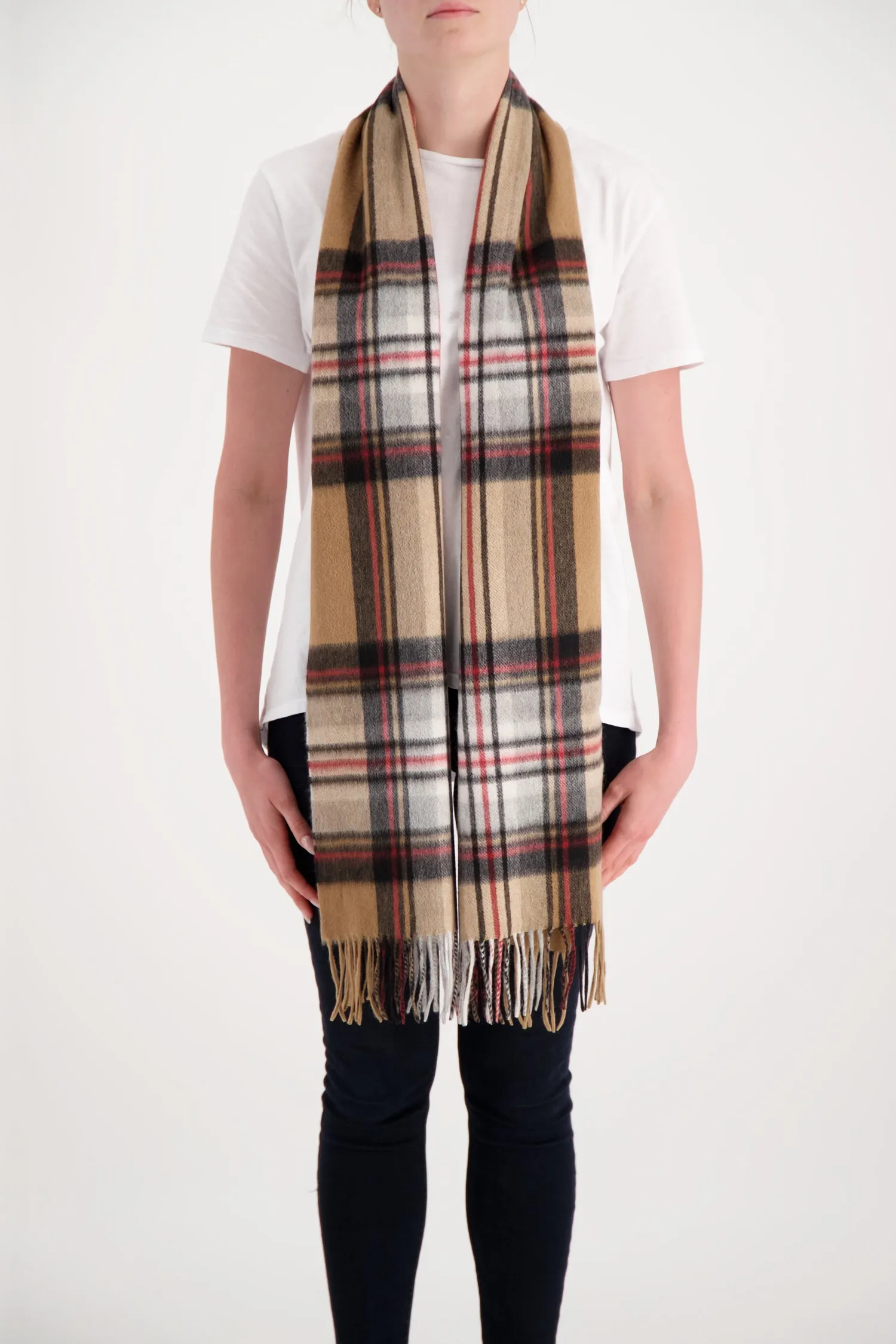 Joshua Ellis Camel Stewart Ripple Tartan Scarf