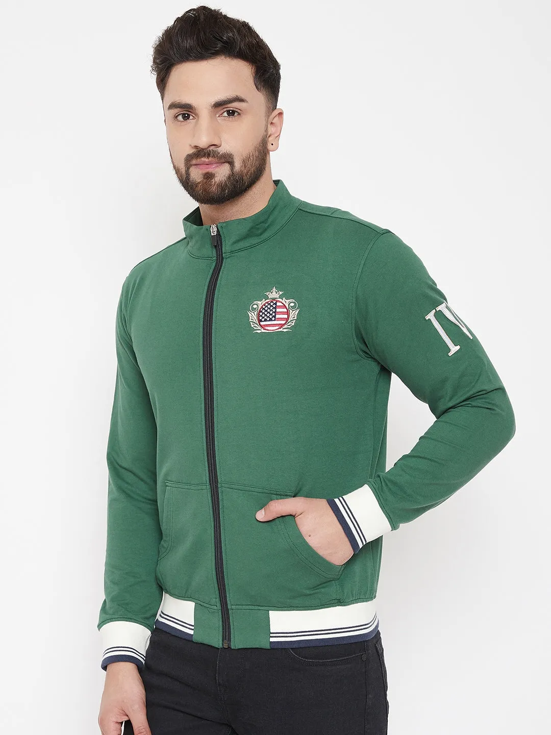 JUMP USA Men Green Solid Bomber Jacket