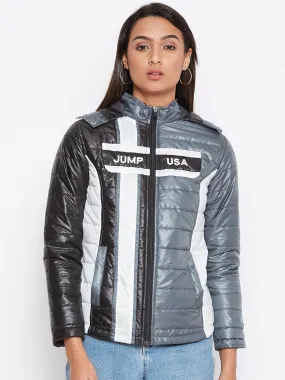 JUMP USA Women Grey Colourblocked Bomber Jacket