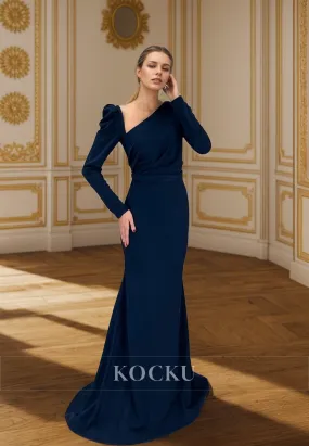 L3086 - Chic & Modern V-Neck Long sleeves Mermaid Satin Evening Party Prom Dress