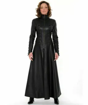 Ladies Black Genuine Lambskin Trench Coat Steampunk