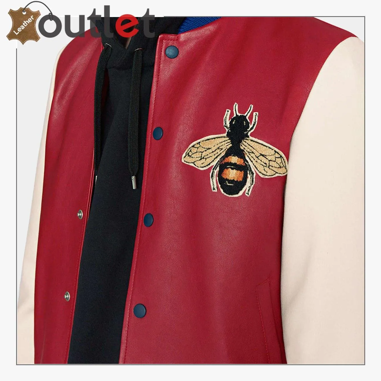 Leather Bomber Jacket with Embroidery