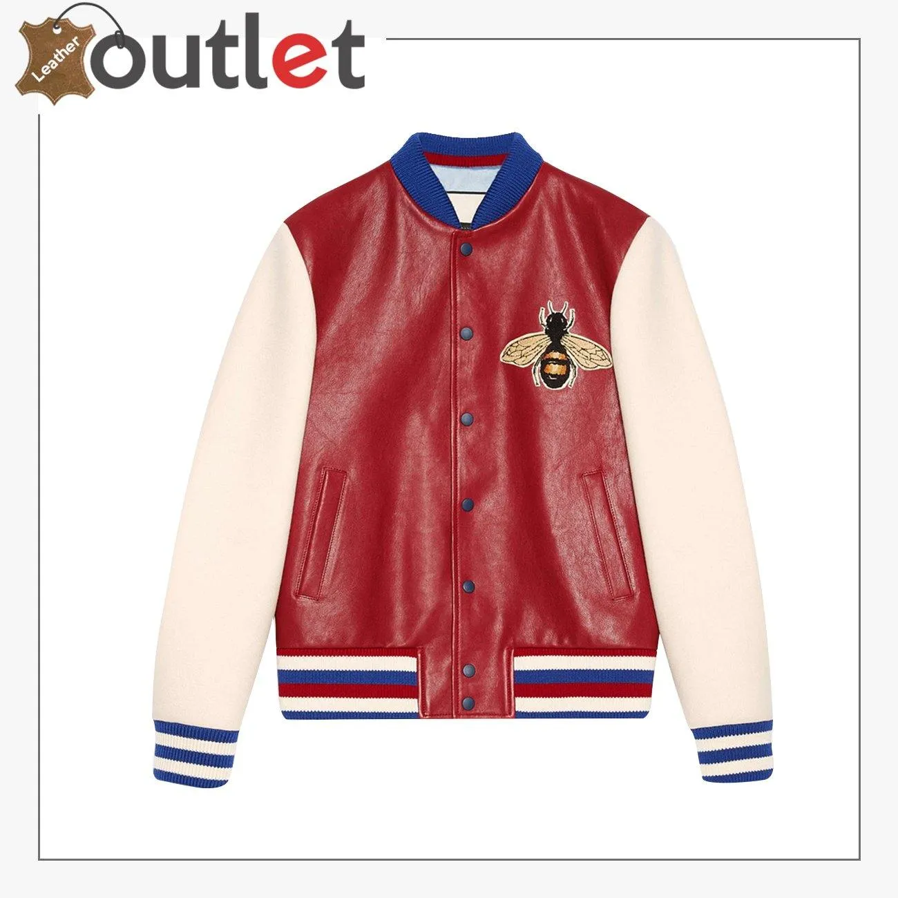 Leather Bomber Jacket with Embroidery